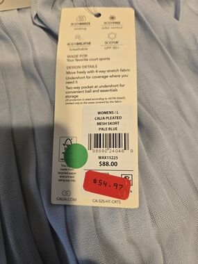 Calia Pleated Mesh Skort — Pale Blue (Women’s L)